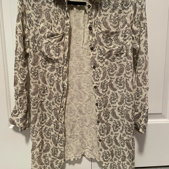 NWOT 🇬🇧ASOS Cream colour button down shirt/full sleeve dress w/ 2chest pockets - Picture 2 of 3